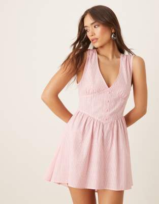 Asos Design V Neck Waisted Button Down Mini Dress In Multi