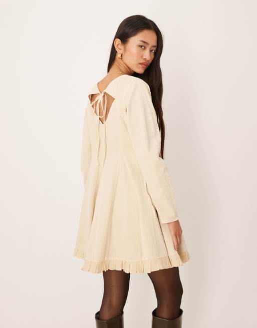 ASOS DESIGN v-neck washed lace up side skater mini dress in ecru, 2 of 4