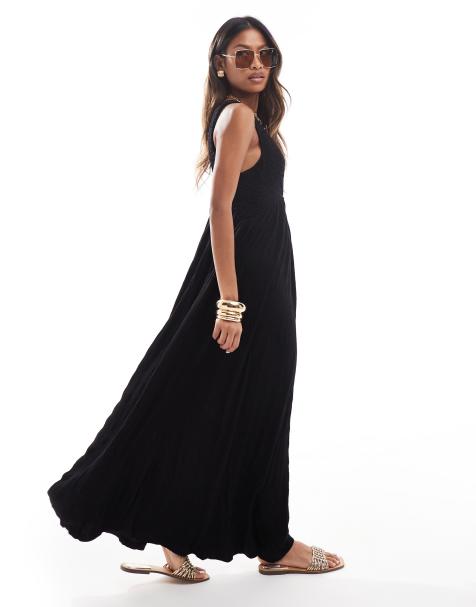 ASOS DESIGN v neck with full hem midaxi dress in black - view 1