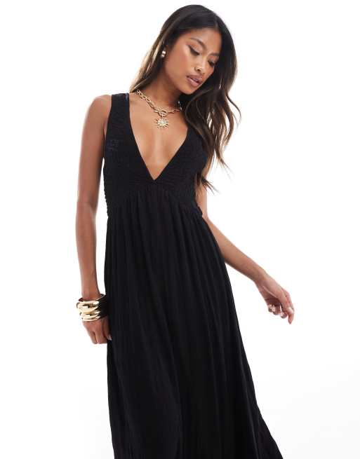 ASOS DESIGN v neck with full hem midaxi dress in black