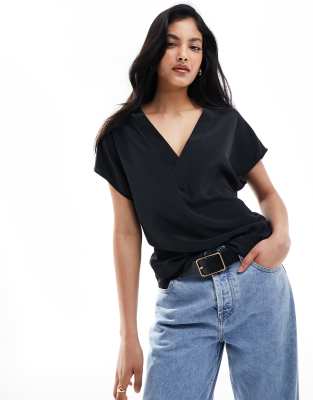 ASOS DESIGN plunge neckline top with lace in black