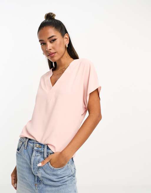 ASOS DESIGN V-neck woven tee in rose