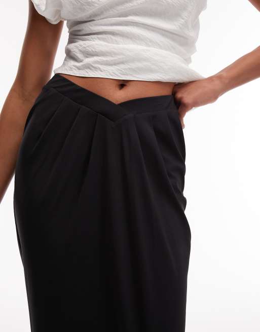 ASOS DESIGN v shaped drape maxi skirt in black co ord, 3 of 5