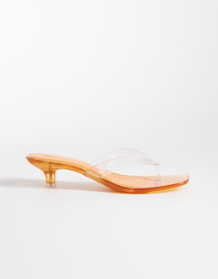 Asos Design Vacation Jelly Kitten Heel Toe Thongs In Animal Print
