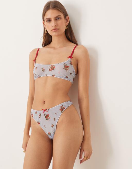 ASOS DESIGN – Vada – Niebieski krótki top z siateczki w kwiatki z dekoltem U, 3 z 4