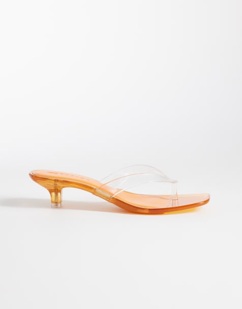ASOS DESIGN - Vakantie - Jelly teenslippers met kitten hakken in oranje - view 1