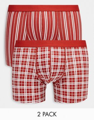 ASOS DESIGN valentines 2 pack jersey trunks in red check and stripe - ASOS Price Checker
