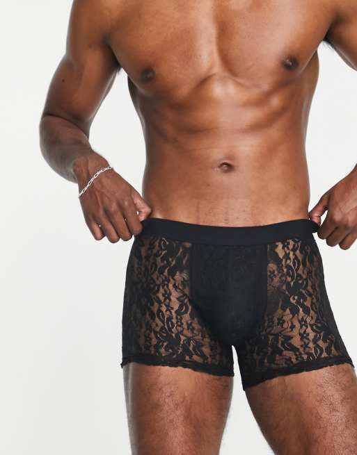 ASOS DESIGN robe and boxers set in black lace