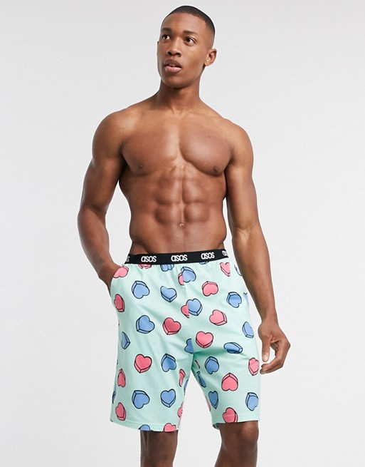 ASOS DESIGN valentines lounge pyjama short with love heart print and branded waistband