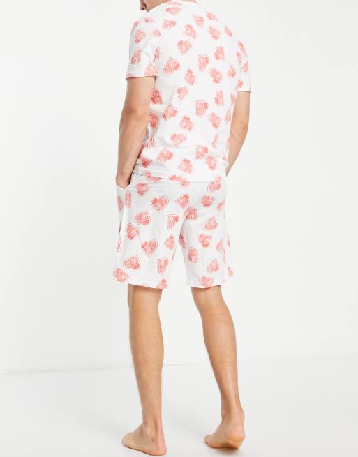 ASOS DESIGN valentines t-shirt and shorts pyjama set with heart print in white, 3 of 4