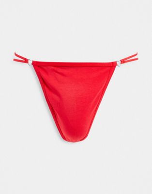 ASOS DESIGN valentines thong with heart ring detail in red