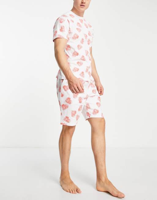 ASOS DESIGN – Valentines – Vit, hjärtmönstrad pyjamas med t-shirt och shorts, 4 av 4