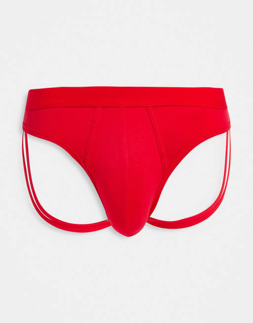 ASOS Design – Valentinstag – Jockstrap in Rot mit doppeltem Beinriemen