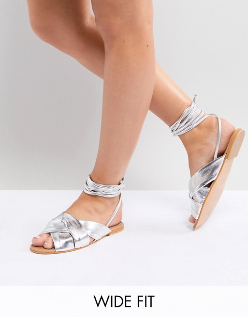 ASOS DESIGN Valley Wide Fit leather knotted tie leg flat sandals | ASOS