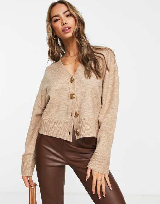 ASOS DESIGN - Vamset cardigan med gennemgående knapper i kamelbrun i firkantet pasform