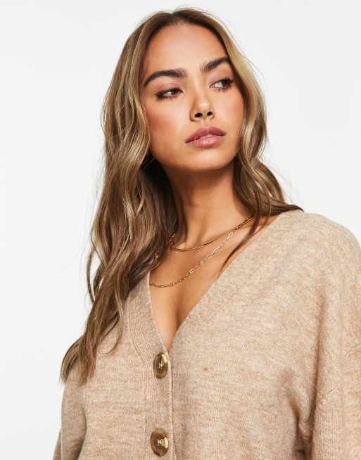 ASOS DESIGN - Vamset cardigan med gennemgående knapper i kamelbrun i firkantet pasform, 4 af 4