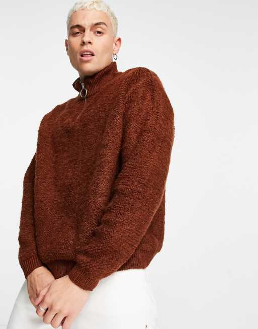 ASOS DESIGN - Vamset trøje med halv lynlås i brun