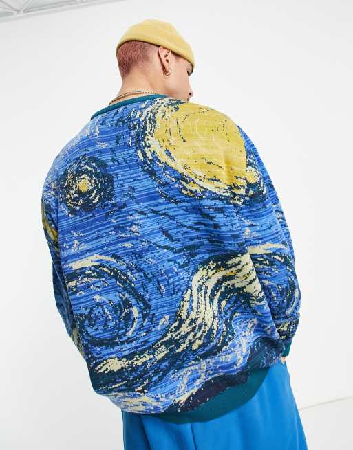 ASOS DESIGN – Van Gogh – Blå stickad tröja i jacquard, 2 av 4