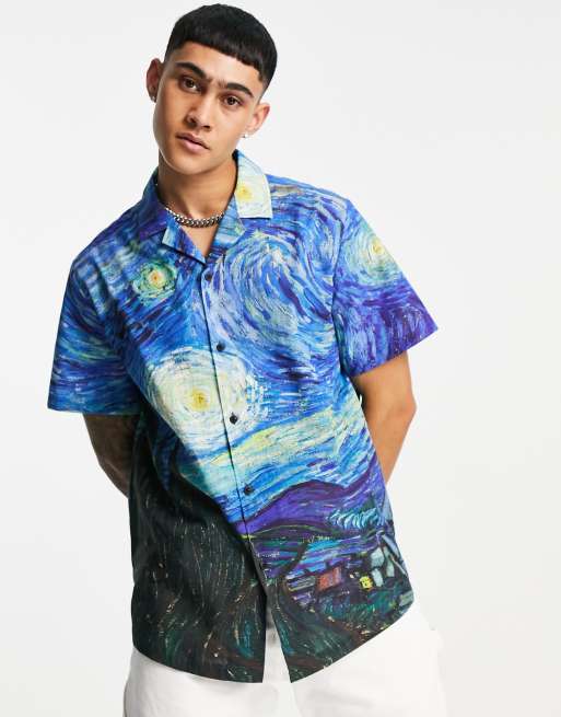 ASOS DESIGN Van Gogh relaxed revere shirt in artwork print