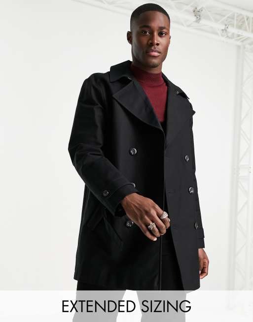 ASOS DESIGN - Vandafvisende, dobbeltradet trenchcoat i sort