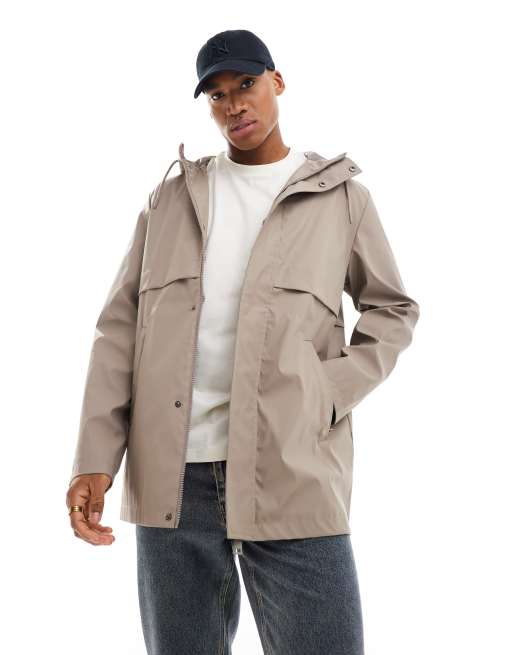 ASOS DESIGN - Vandafvisende gummieret sort regnjakke