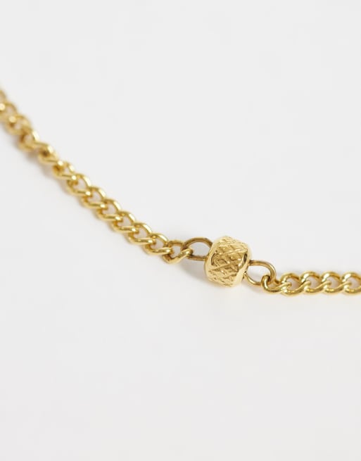 ASOS DESIGN vandtæt armbånd i rustfrit stål, pakke med 2, smal rundet perlekæde og curb-kæde i guld, 2 af 3