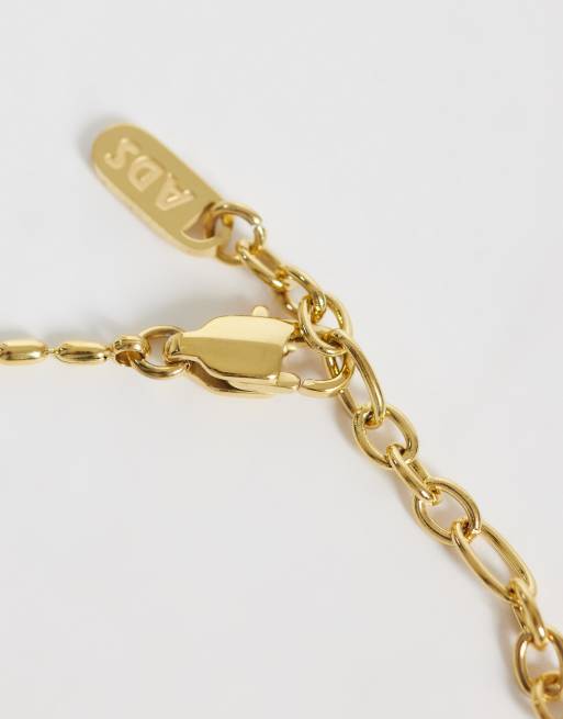 ASOS DESIGN vandtæt armbånd i rustfrit stål, pakke med 2, smal rundet perlekæde og curb-kæde i guld, 3 af 3