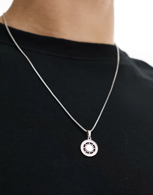 ASOS DESIGN - Vandtæt halskæde i rustfrit stål med rundt vedhæng i sølvfarve