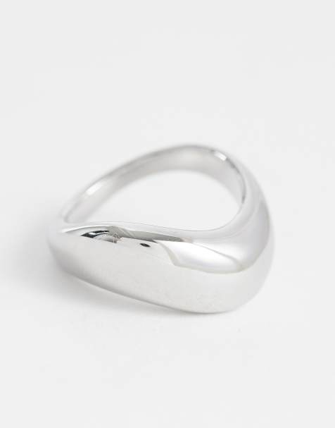 ASOS DESIGN vandtæt ring i rustfrit stål med bølgemønster i sølvfarve - view 1