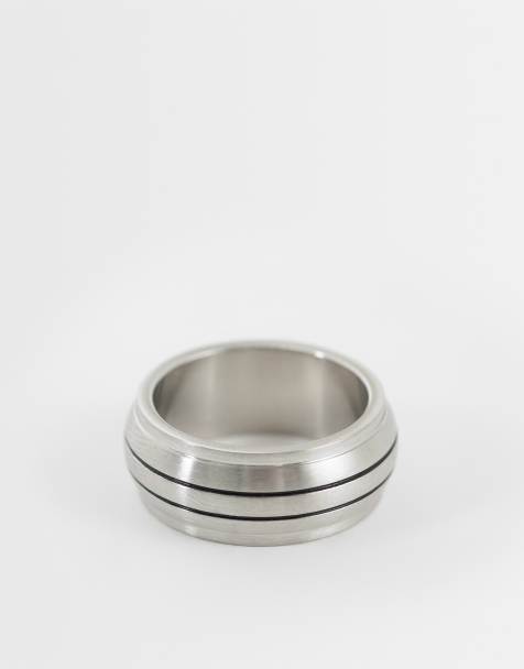 ASOS DESIGN vandtæt ring i rustfrit stål med dobbelt rille og barrel-form i patineret sølv - view 1
