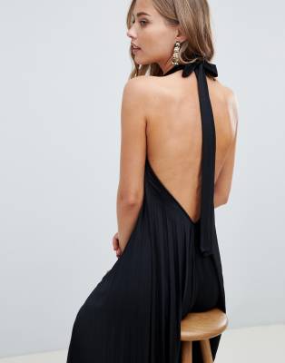 Asos design vanessa backless sales halter pleated maxi dress