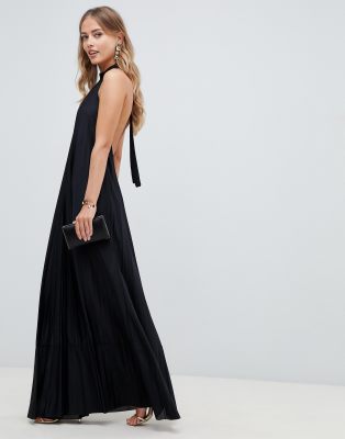 asos design halter pleated bow back maxi dress