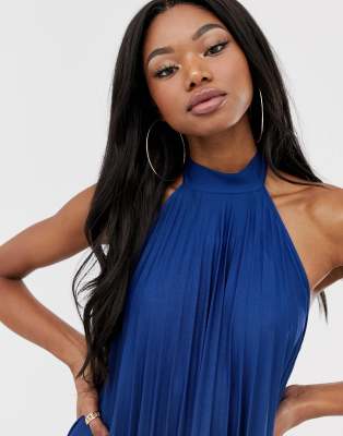 asos design vanessa backless halter pleated maxi dress