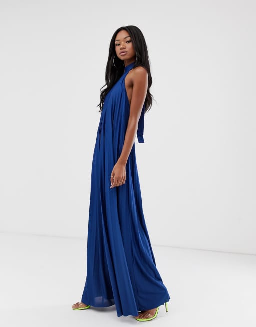 ASOS DESIGN vanessa backless halter pleated maxi dress