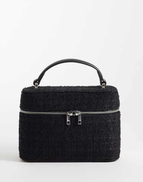 ASOS DESIGN vanity box bag with detachable cross body strap in black boucle - view 1