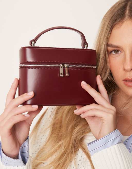 ASOS DESIGN vanity box bag with detachable cross body strap in burgundy ASOS