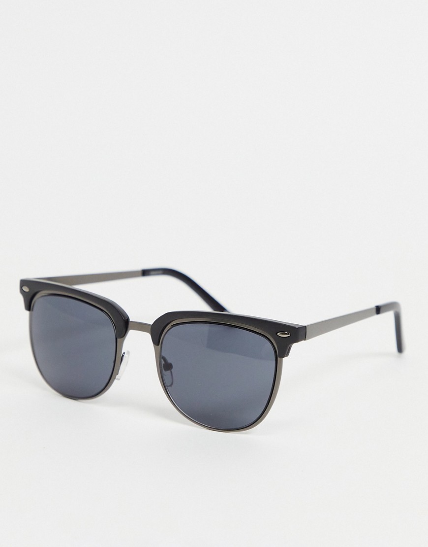 ASOS DESIGN – Vapengrå och matt svarta solglasögon i retrostil-Silver