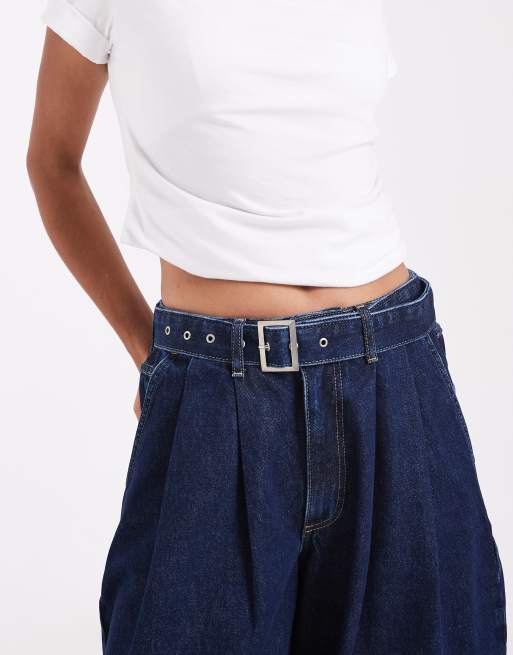 ASOS DESIGN vaquero barrel con cinturón en azul medio, 4 de 5