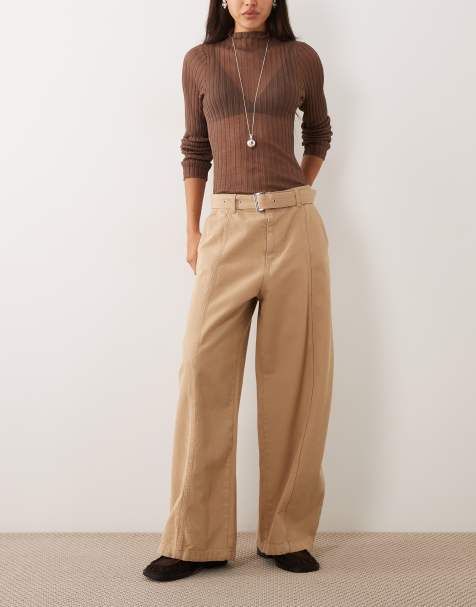 ASOS DESIGN - vaquero de lona de pernera ancha con cinturón en caqui - view 1
