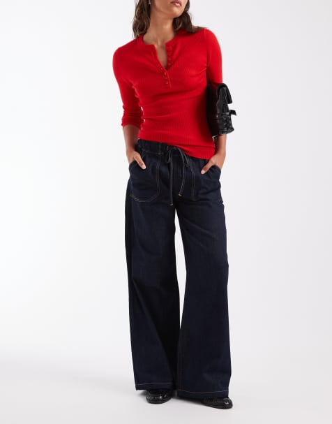 ASOS DESIGN - vaquero utility de pernera ancha con cintura elástica en conjunto de lavado oscuro - view 1