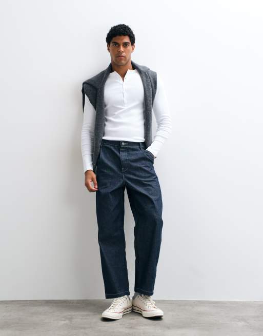 ASOS DESIGN - Vaqueros azul crudo de corte tapered holgado con pinzas y hebilla, 5 de 5