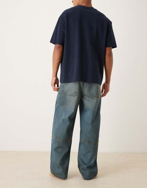 ASOS DESIGN - vaqueros baggy extragrandes en azul lavado medio con tono marrón, 3 de 5