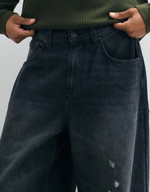 ASOS DESIGN - vaqueros baggy extragrandes en negro lavado con rotos, 2 de 5