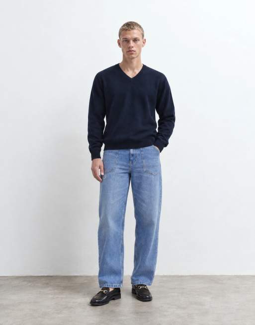 ASOS DESIGN vaqueros barrel en azul lavado medio con detalle de bolsillos, 8 de 9