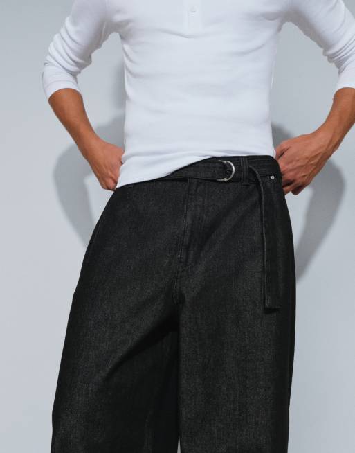 ASOS DESIGN - Vaqueros barrel negros con cinturón, 3 de 5