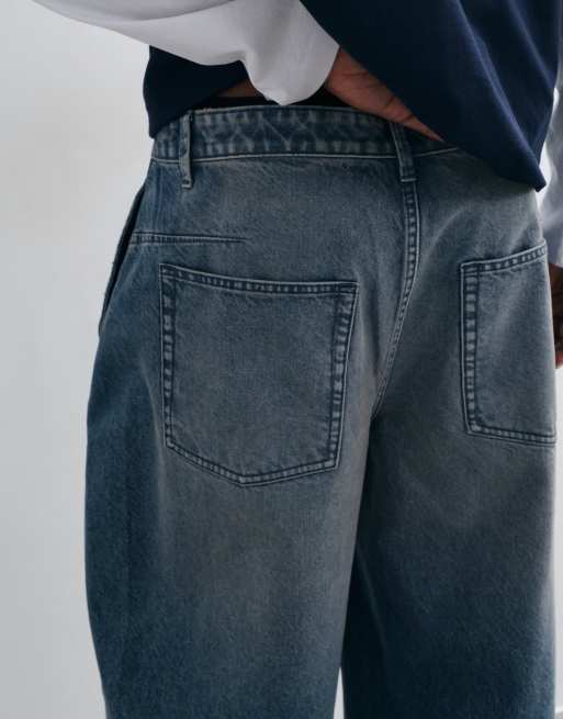 ASOS DESIGN - Vaqueros de corte barrel con lavado azul medio y detalle de pespuntes, 3 de 5