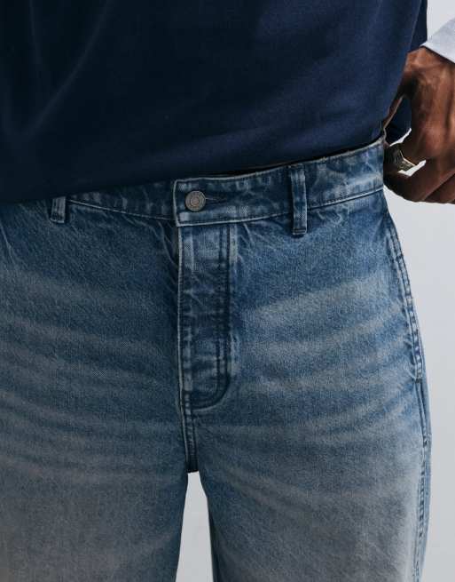 ASOS DESIGN - Vaqueros de corte barrel con lavado azul medio y detalle de pespuntes, 5 de 5