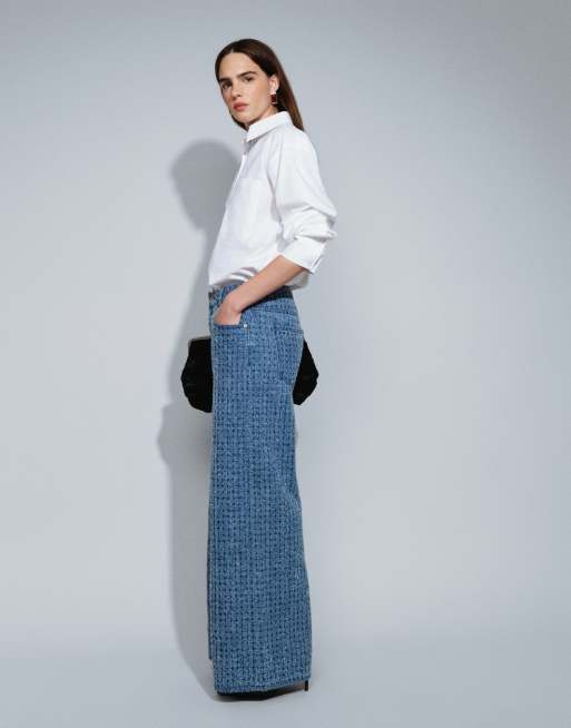 ASOS DESIGN - vaqueros de pernera ancha con textura bouclé en azul medio, 3 de 7