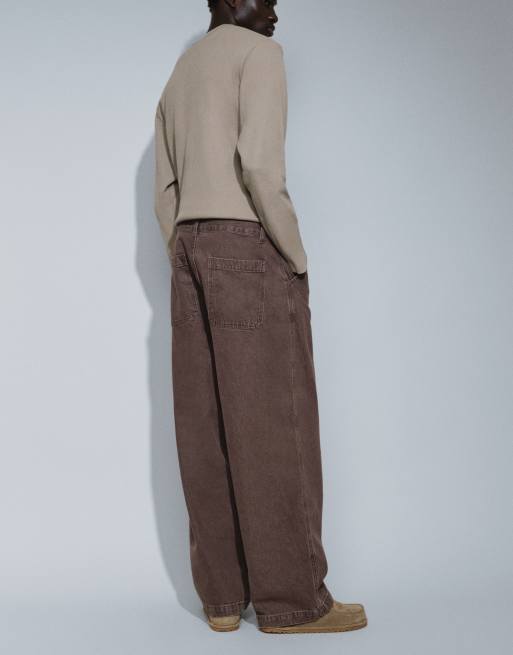 ASOS DESIGN - Vaqueros marrón lavado de pernera ancha, 3 de 9