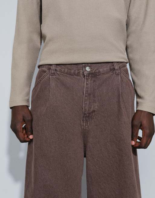 ASOS DESIGN - Vaqueros marrón lavado de pernera ancha, 4 de 9